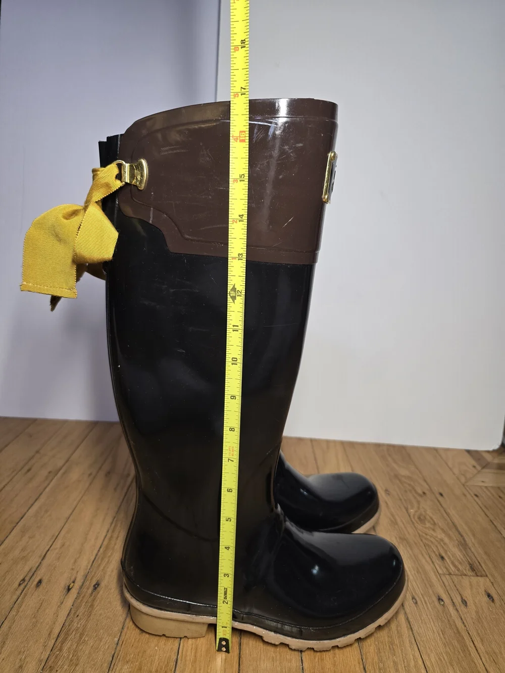 Joules Cottagecore Tall Rain Boots Black Brown Waterproof